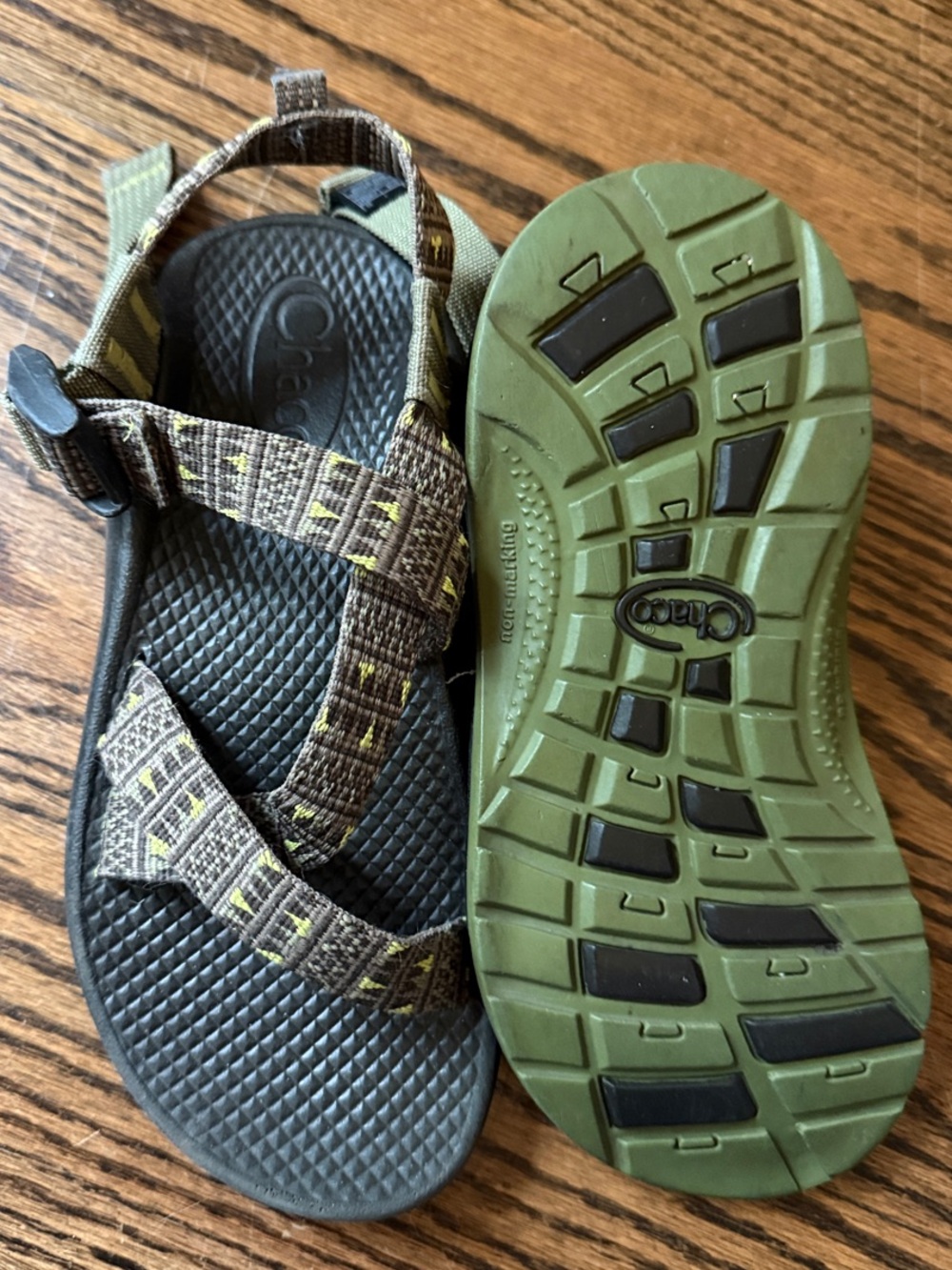 Chaco Kids Olive Green Patterned Webbing Sandals